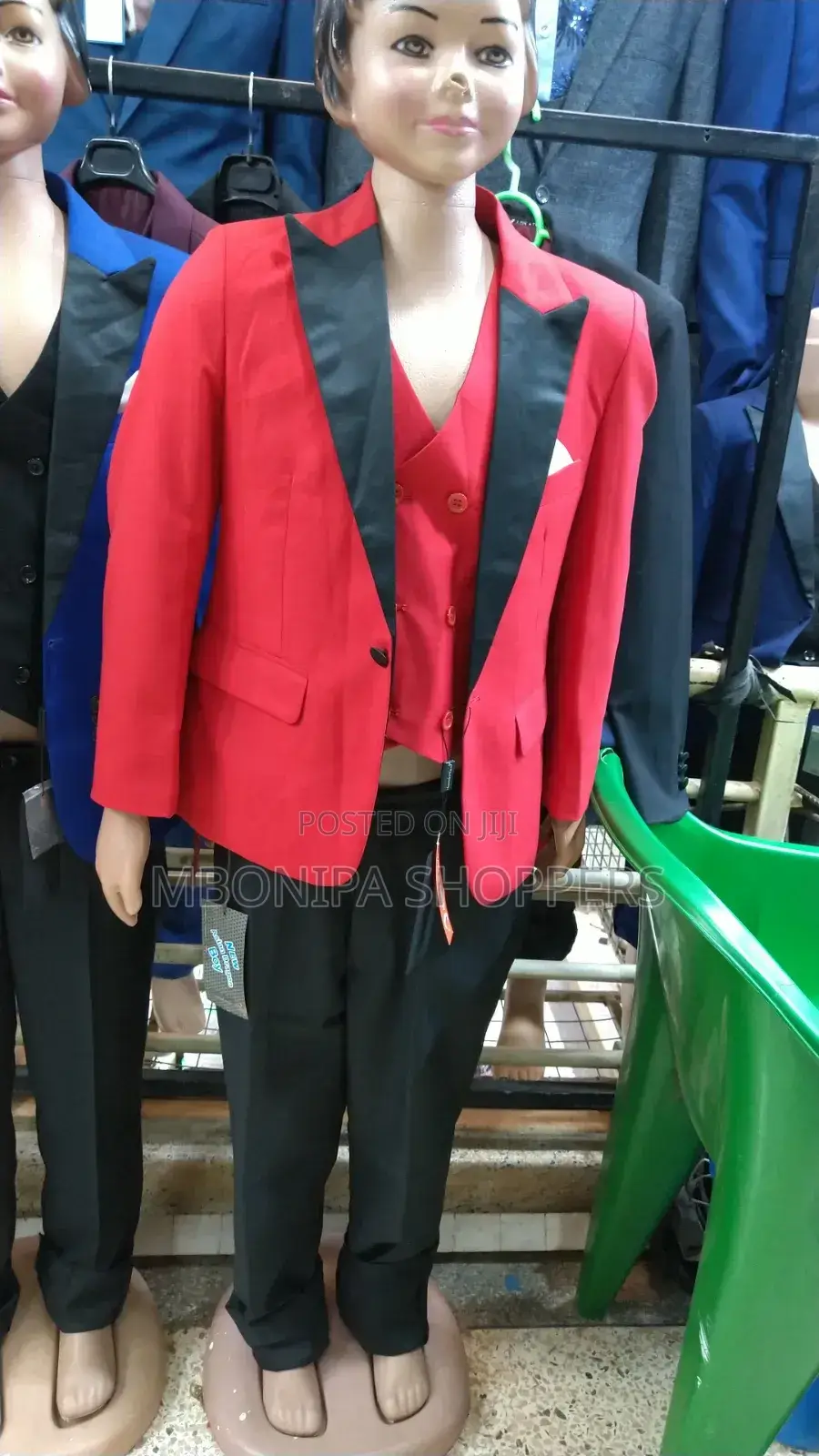 Kids Red Tuxedo Jacket With Black Lapel