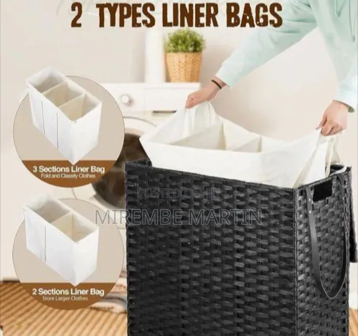 Rolling Wicker Laundry Hamper With Lid and Liner