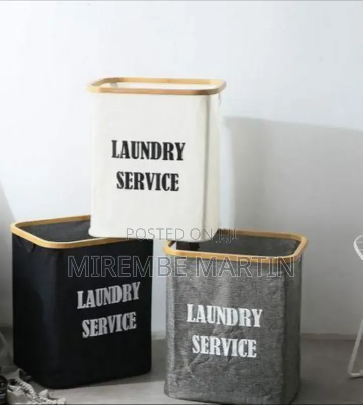 Collapsible Laundry Hamper With Wooden Rim