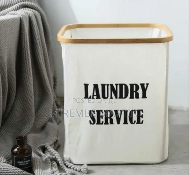 Collapsible Laundry Hamper With Wooden Rim