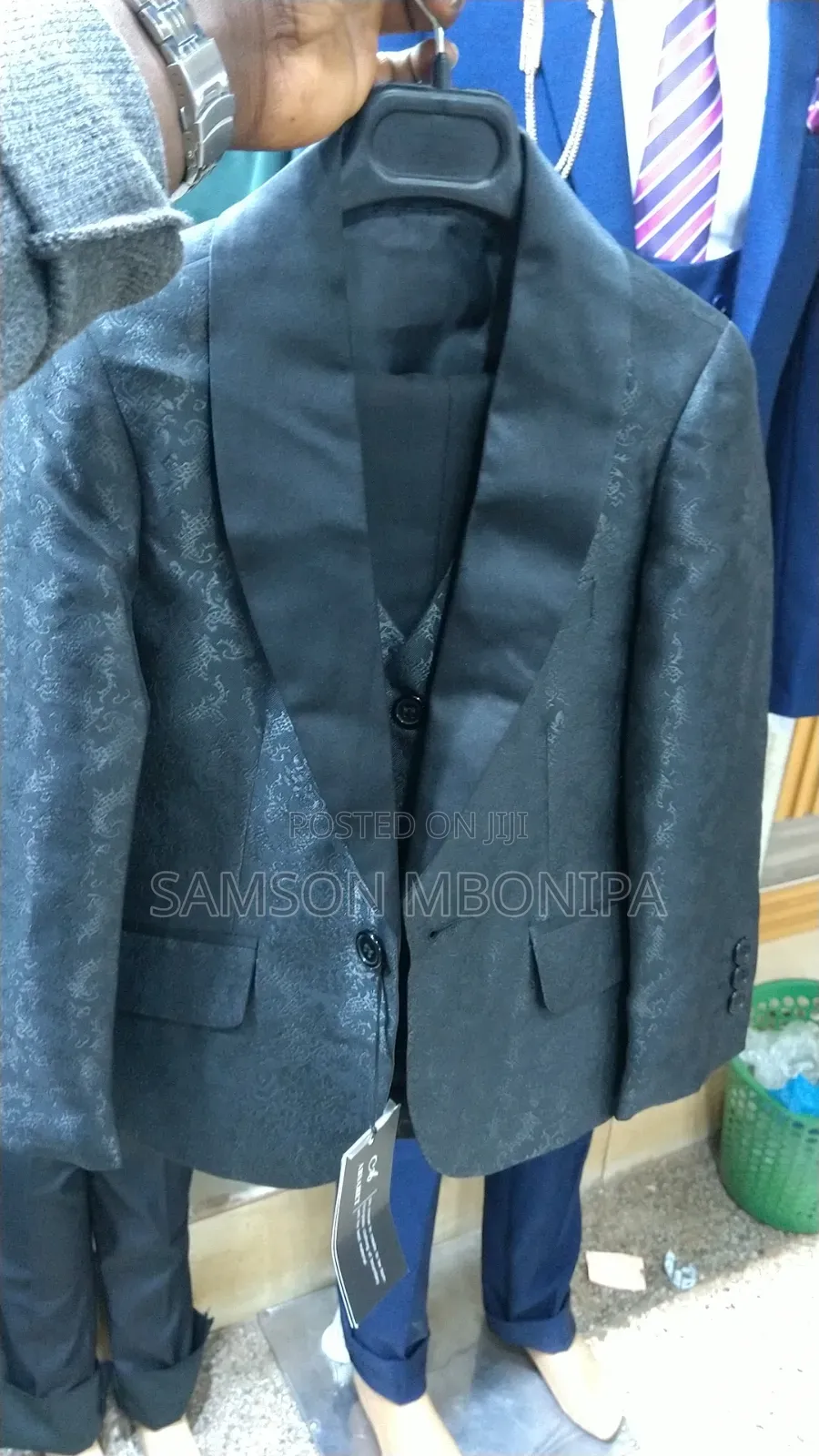 Navy Blue 3-Piece Wedding Suit With Black Shawl Lapel