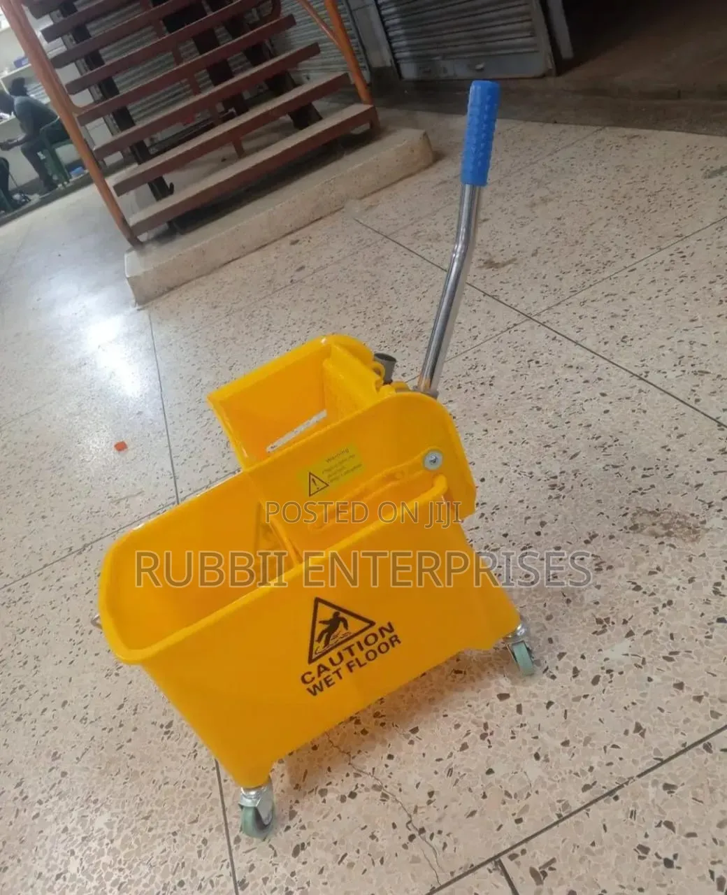 Mop Bucket With Wrangler Trolley With Metal Handle (Caution Wet Floor)