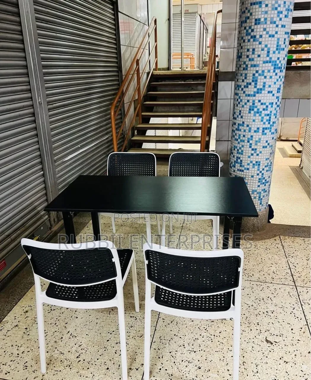 Foldable Table + 4 Armless Chairs ~ Black