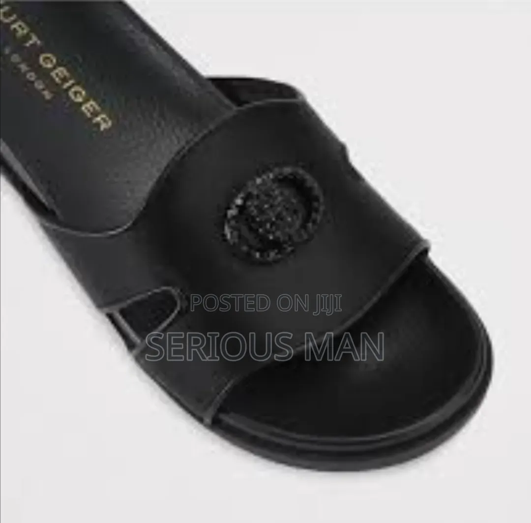 Stylish Black Leather Slip-on Sandals
