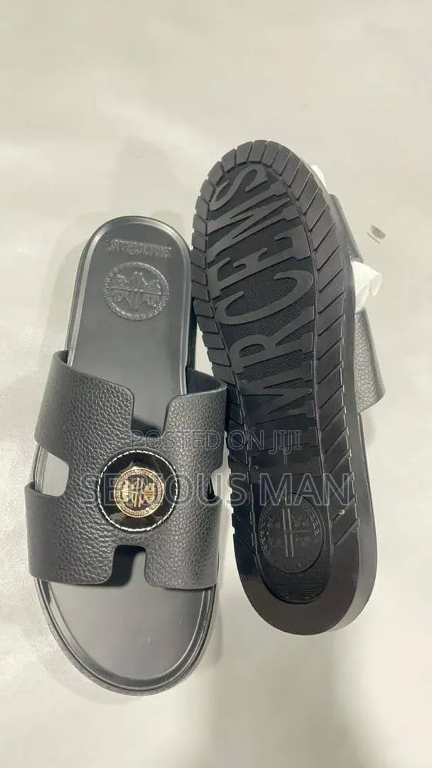 Stylish Black Leather Slip-on Sandals