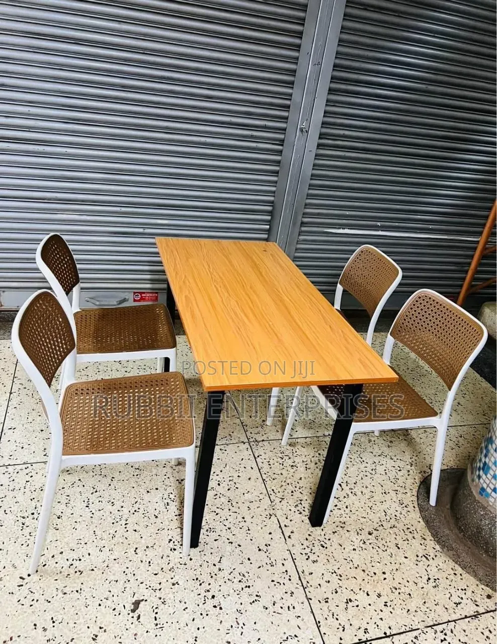 Foldable Table + 4 Armless Chair ( Brown and White)