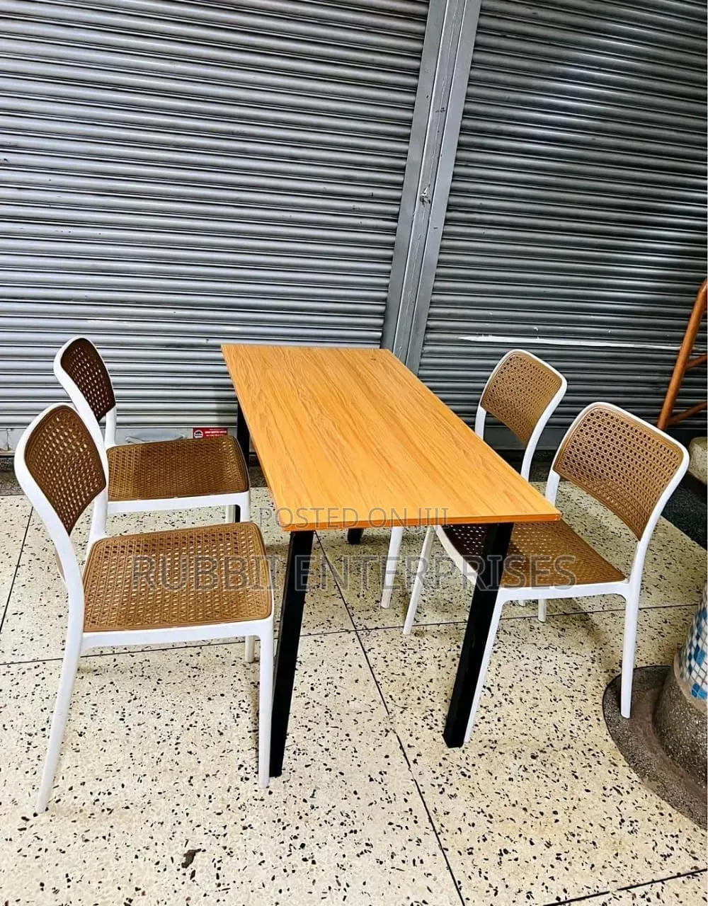 Foldable Table + 4 Armless Chair ( Brown and White)