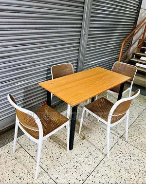 Foldable Table + 4 Armless Chair ( Brown and White)