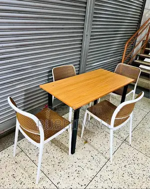 Foldable Table + 4 Armless Chair ( Brown and White)