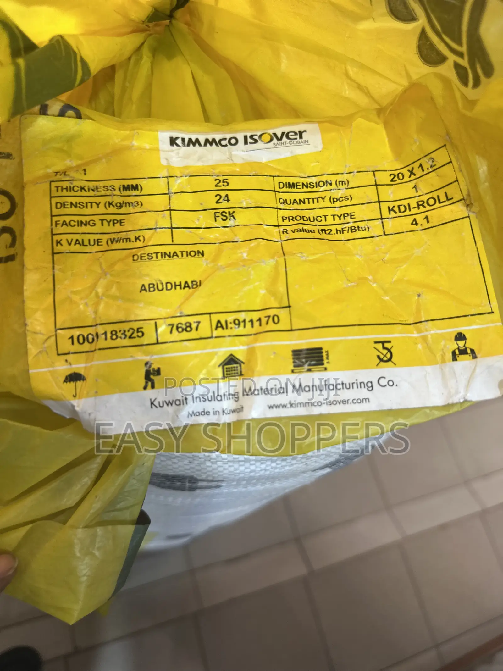 Fibre Glass Aluminum Foil Glass Wool Insulation 25mmx1.2mx20m Roll