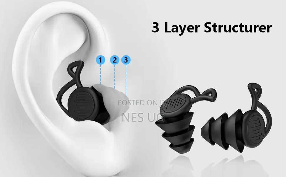 1Pair Reusable Ear Plugs for Noise Cancellation - Black