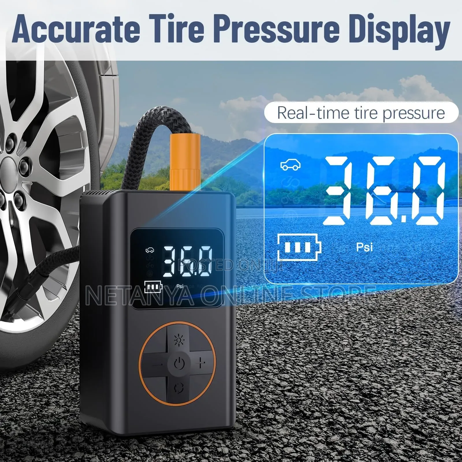 Multifunctional 3 in 1 Portable Car Air Pump and Phone Power Bank