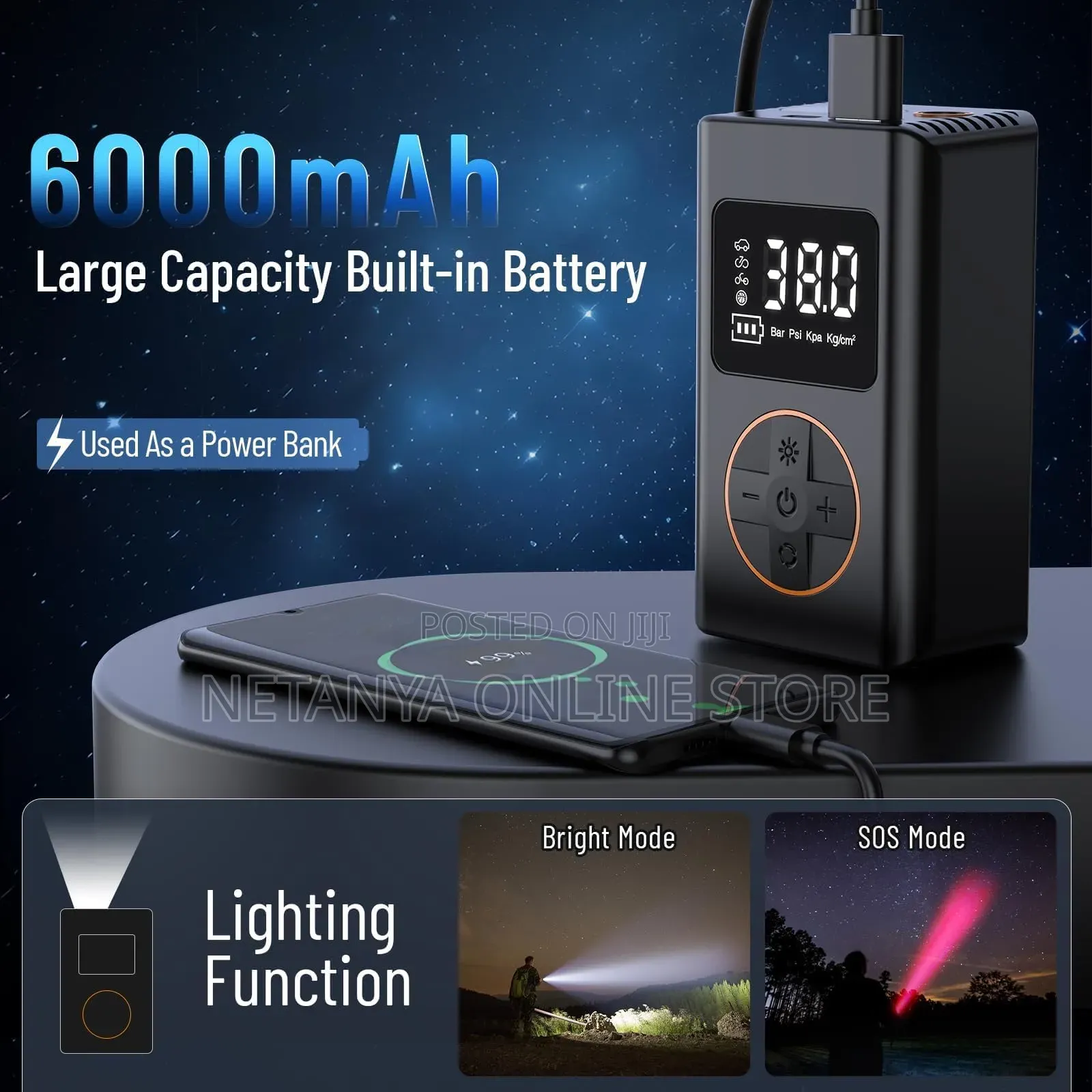 Multifunctional 3 in 1 Portable Car Air Pump and Phone Power Bank