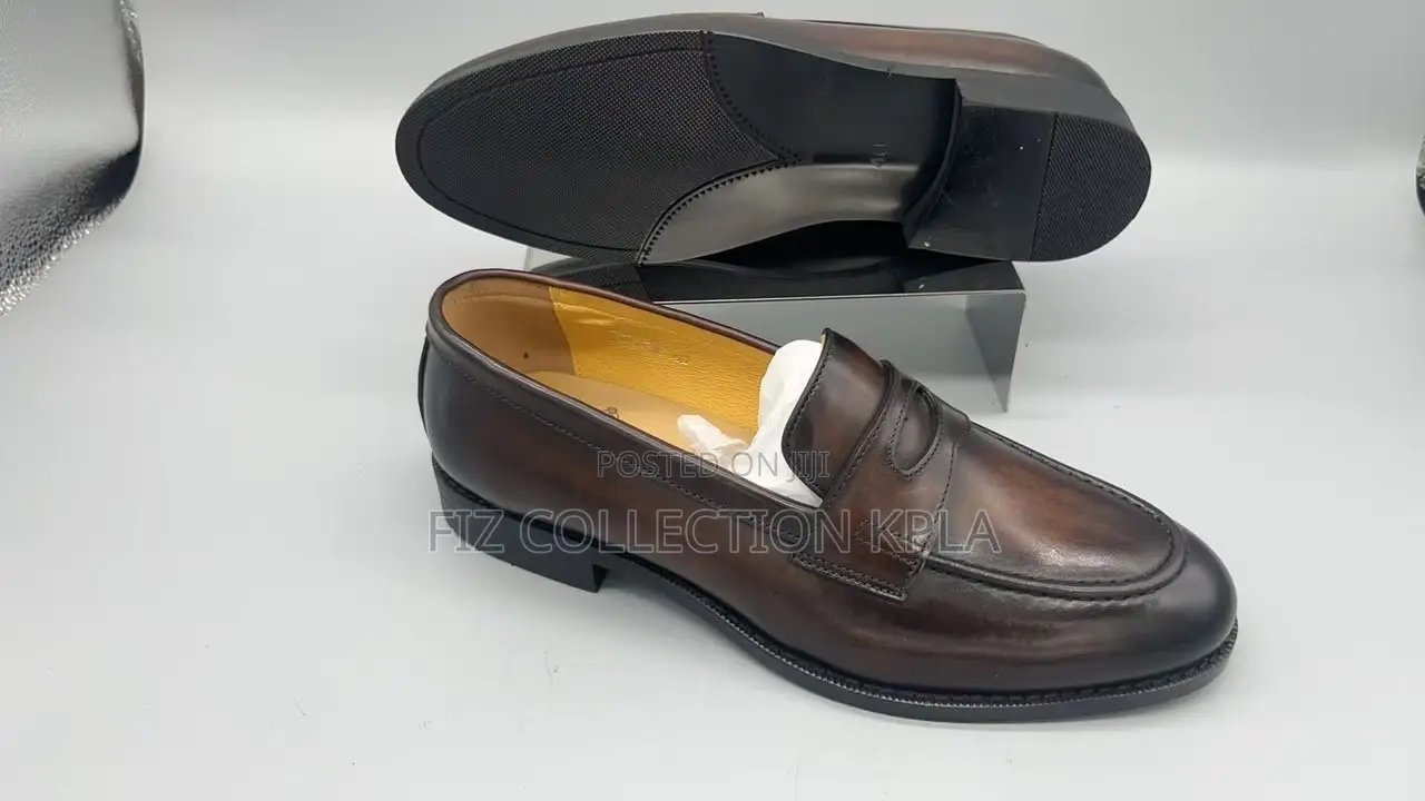 Original Dark Brown Burnished Leather Penny Loafers Classic Dress Shoe