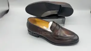Original Dark Brown Burnished Leather Penny Loafers Classic Dress Shoe