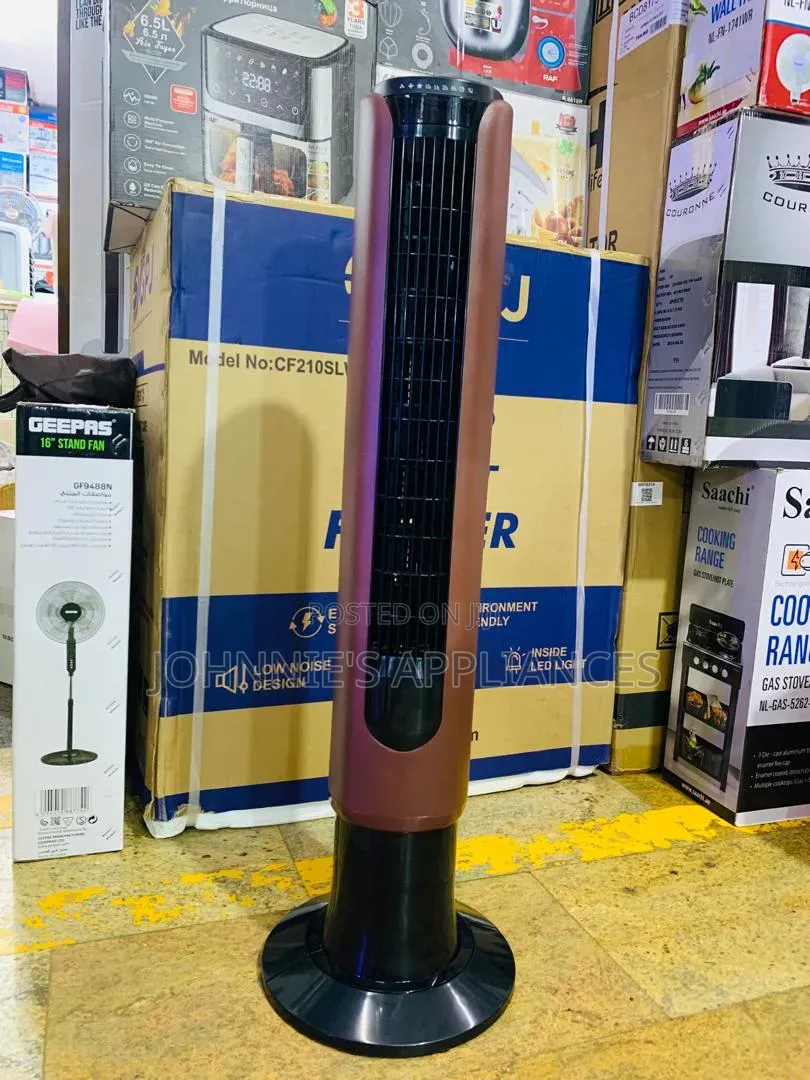 Modern Tower Fan – Powerful Airflow, Low Noise LED Light