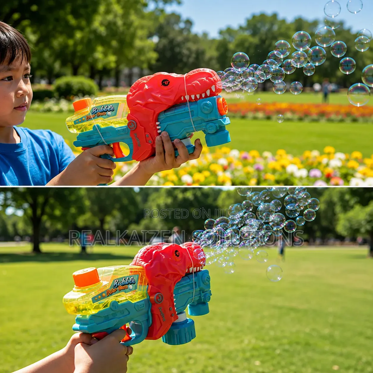 Colorful 2-in-1 Dinosaur Bubble and Bubble Blaster Gun