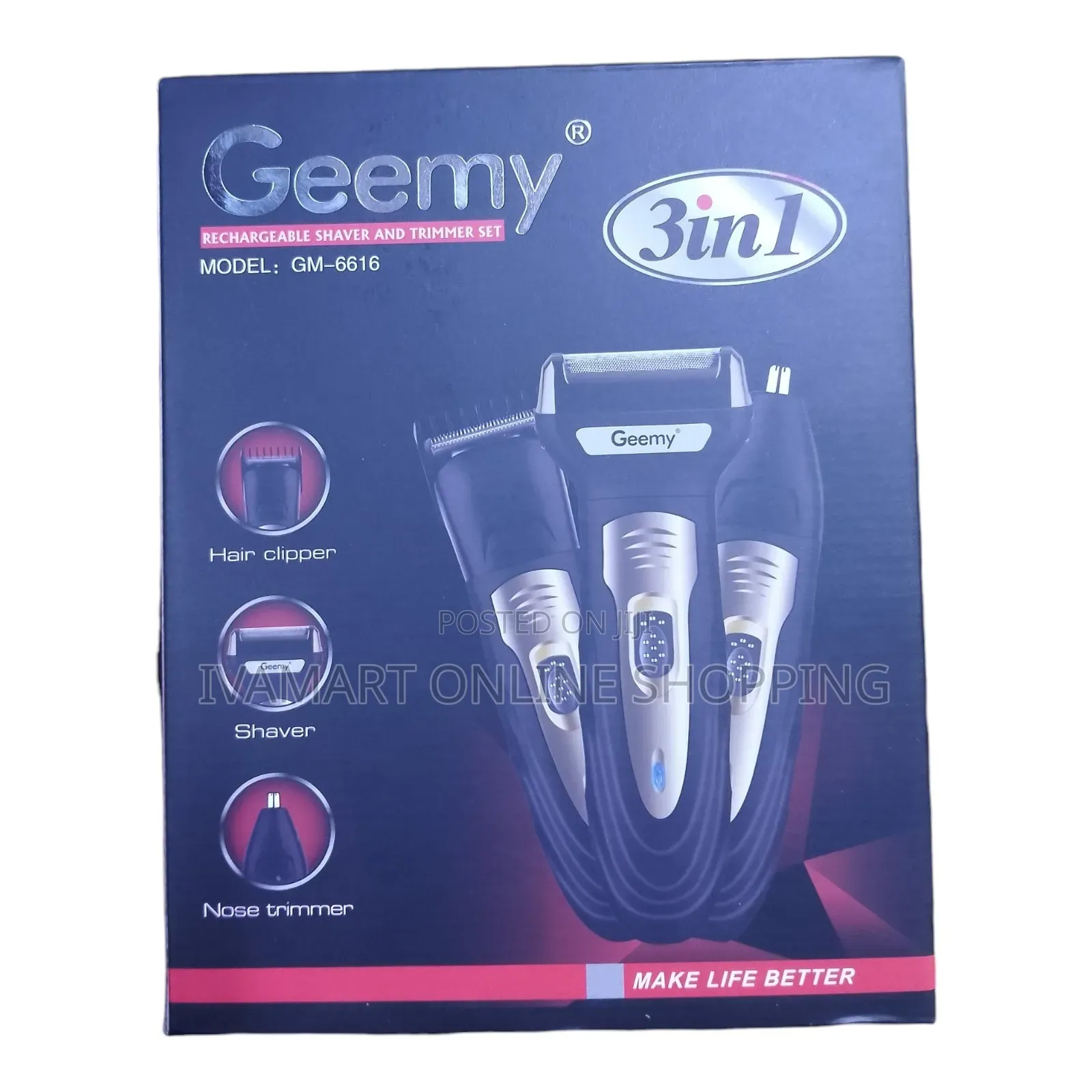 Geemy 3-in-1 Personal Care Set (Hair Clipper, Shaver and Nose Trimmer)