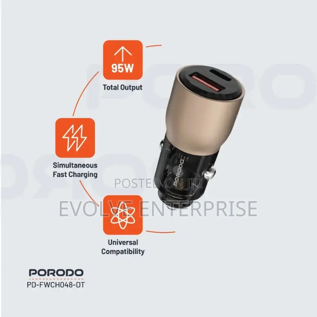 Porodo 95W Car Charger Transparent
