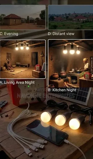 Portable Solar Home Lighting Kit With 3 Bulbs, FM Radio USB Charging