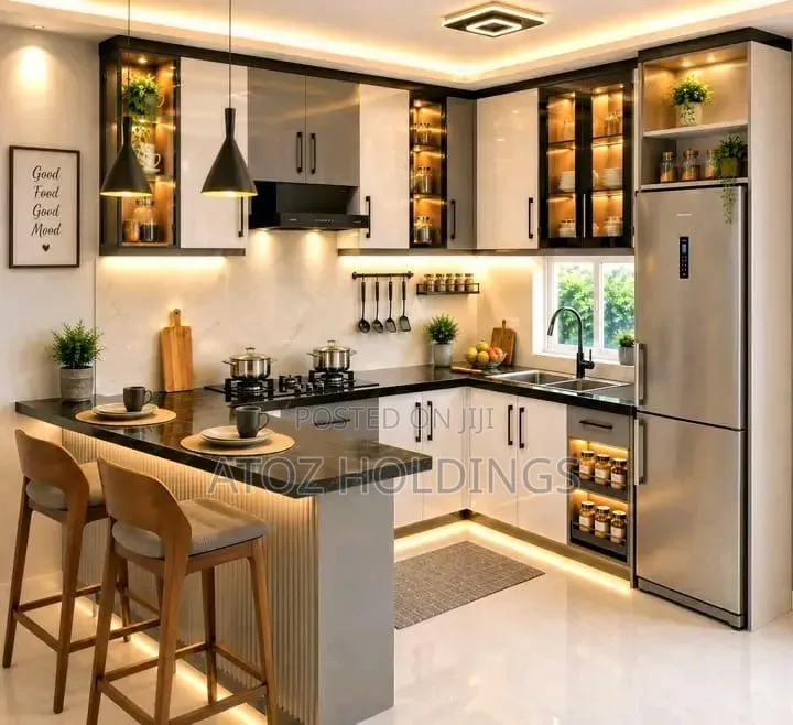 Peninsula Modern Kitchen Cabinets in Any Colour 990,000/- Per Meter