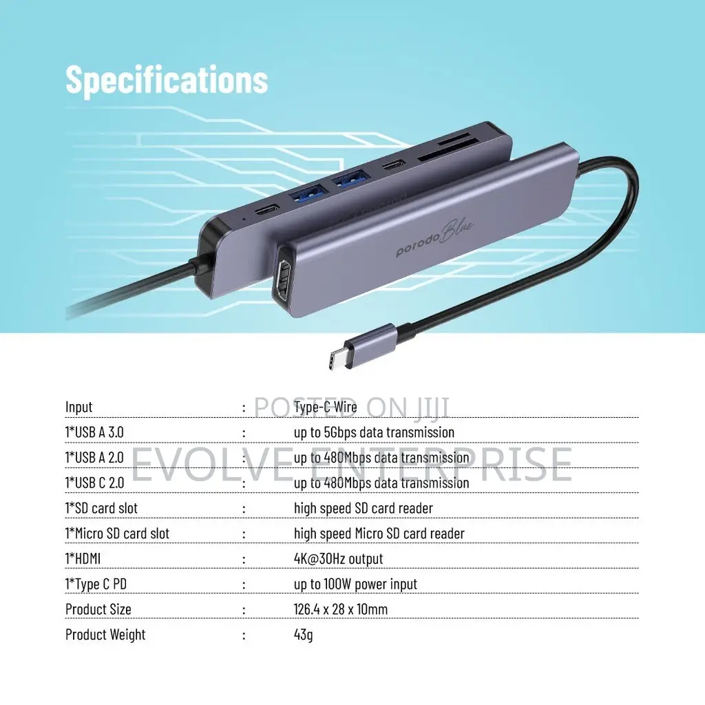 Porodo 7in1 USB C / Type C Hub
