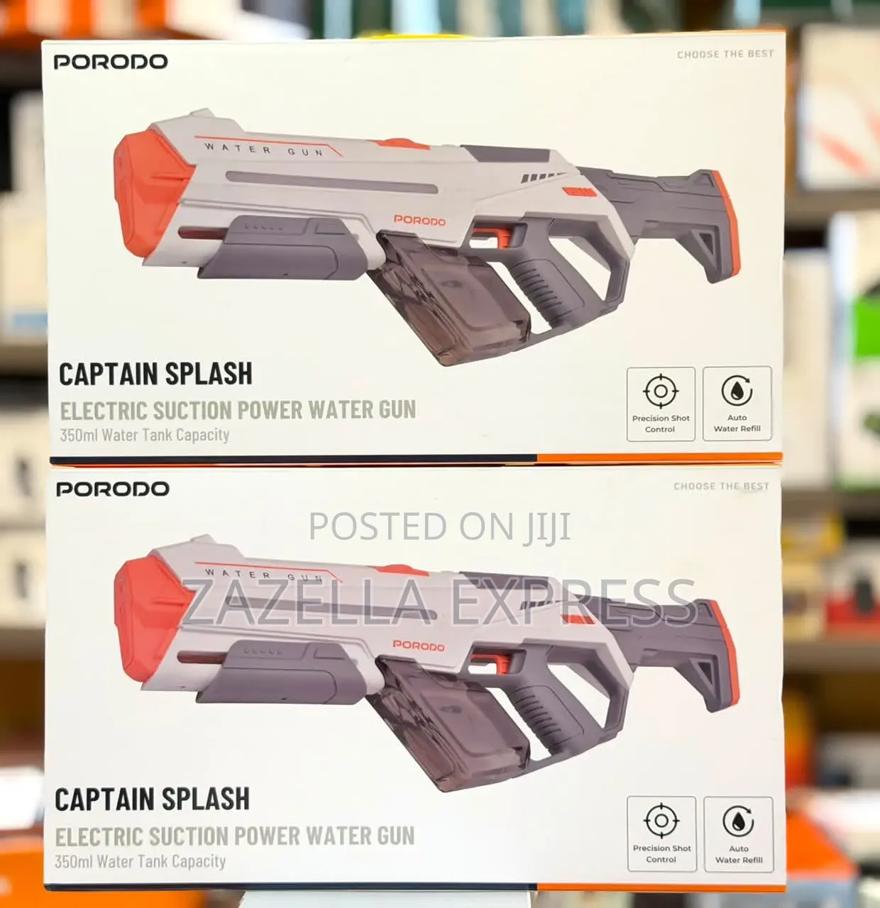 Porodo 2in1 Manual and Auto 350ml Kids Electric Water Gun With Suction