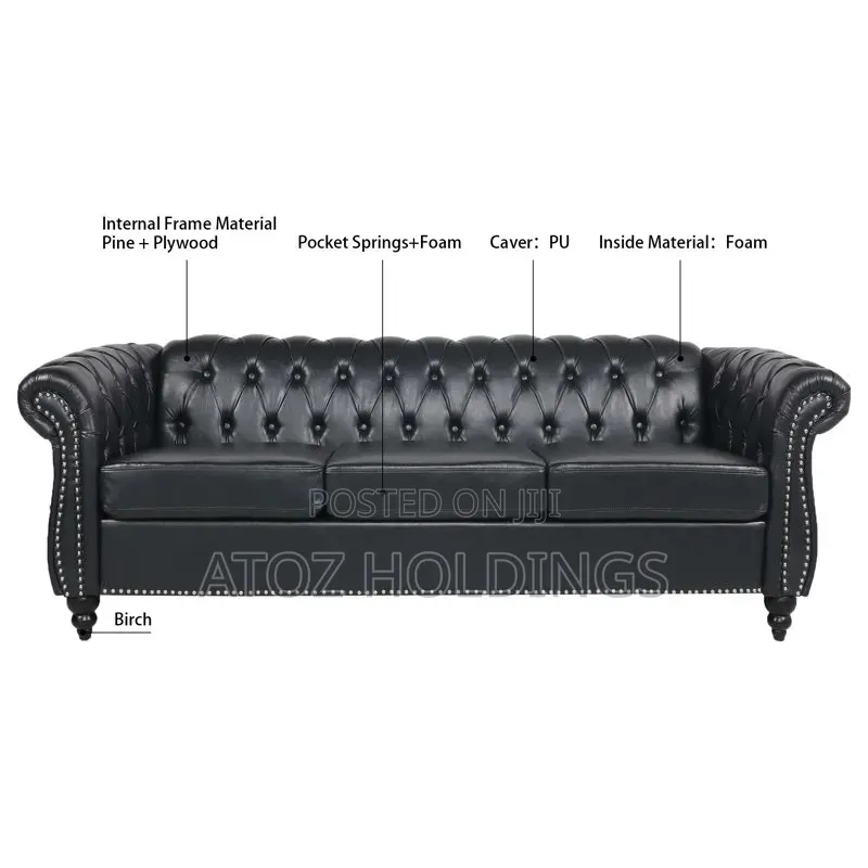 Sofas/Jayden 3 Seaters Dark Shed Chesterfield Leather Sofas 899,000/-