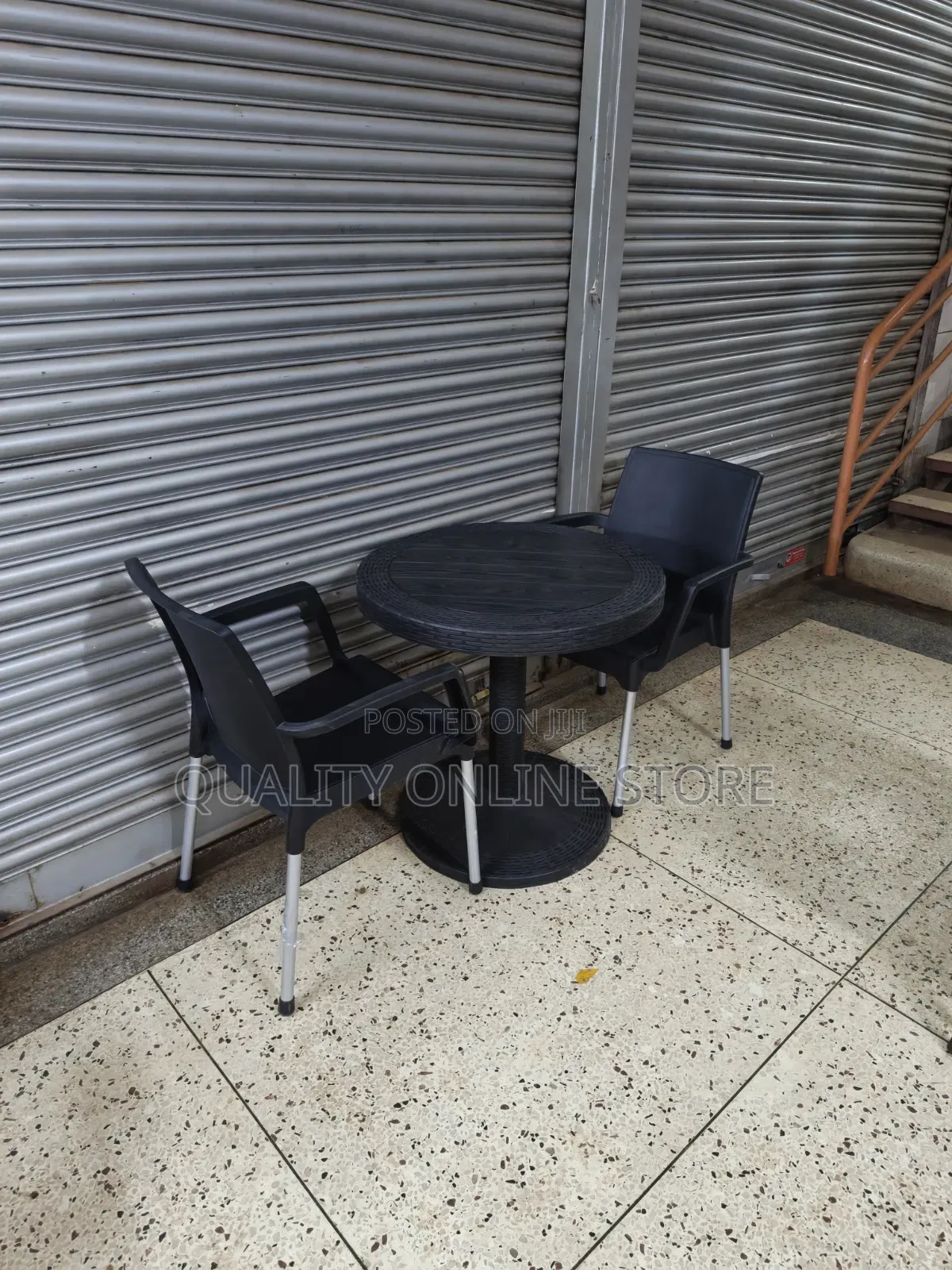 Black Plastic Table and Chairs Black Plastic Table and Chairs