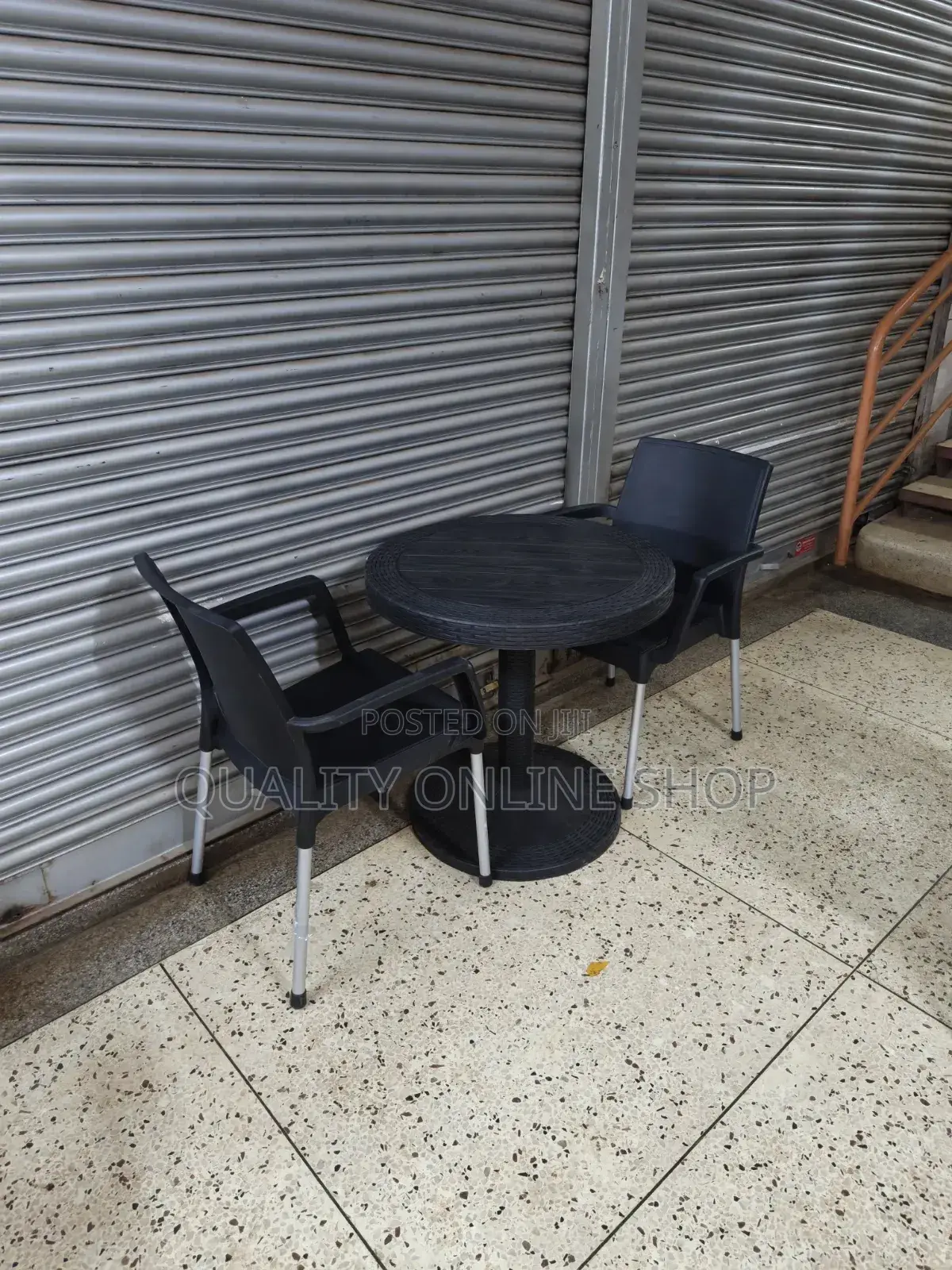 Black Plastic Table and Chairs Black Plastic Table and Chairs
