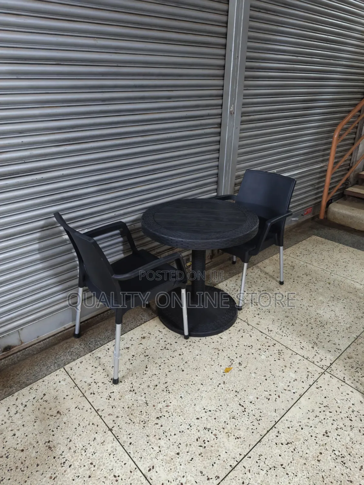 Black Plastic Table and Chairs Black Plastic Table and Chairs