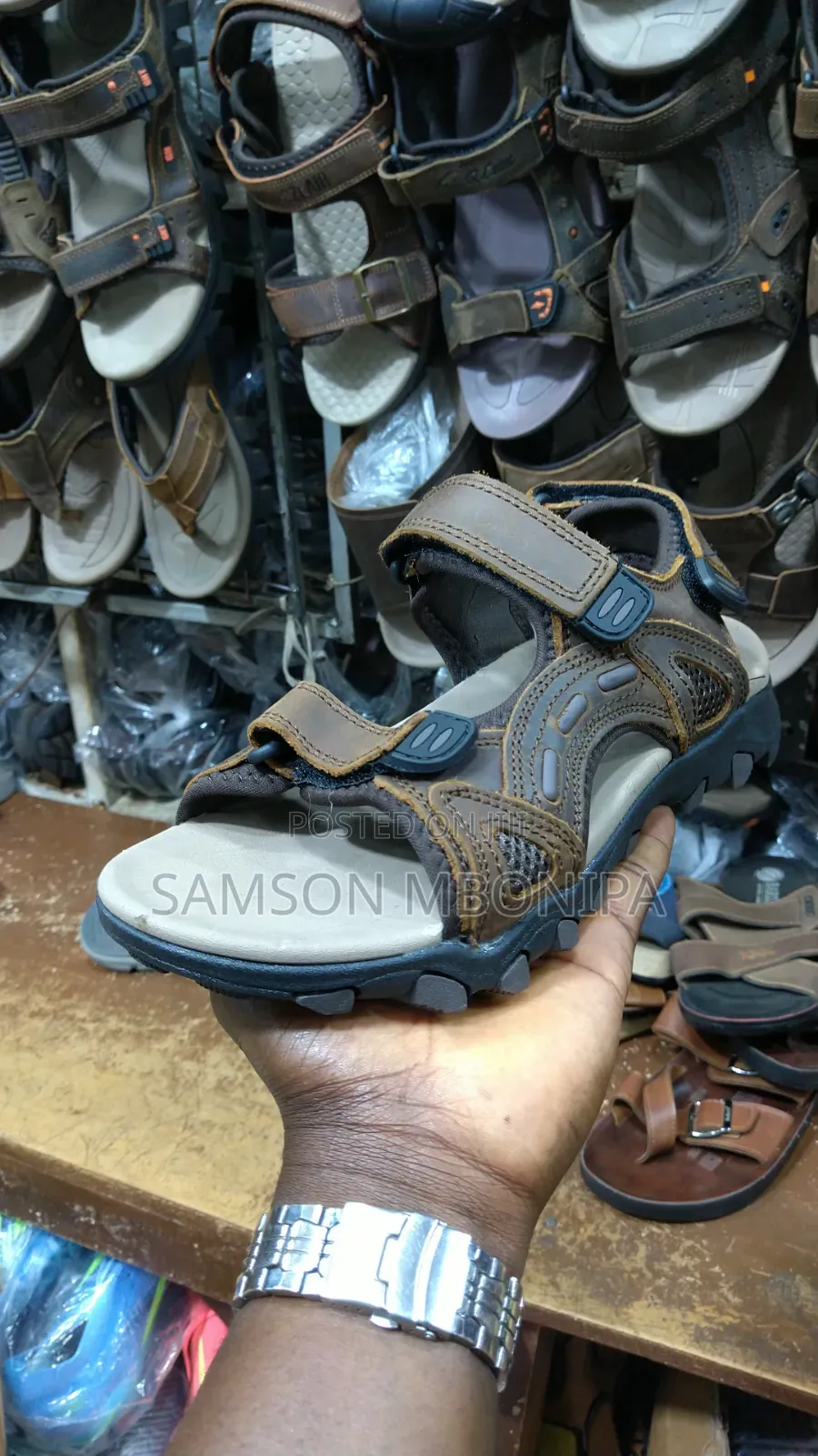 Men’s Comfortable Leather Outdoor Strap Sandals – Brown Black
