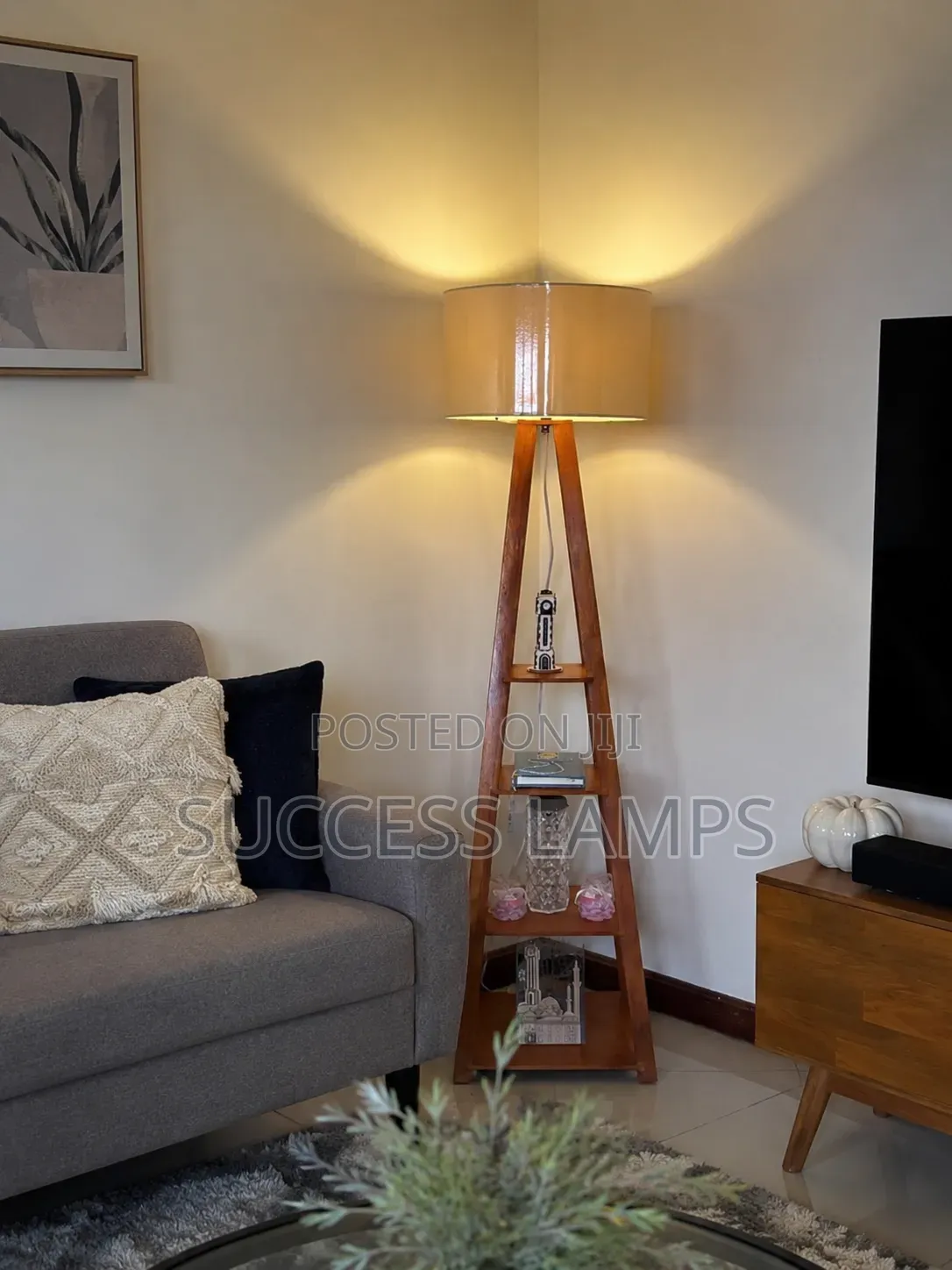 Wooden Floor Lamp With Shelves