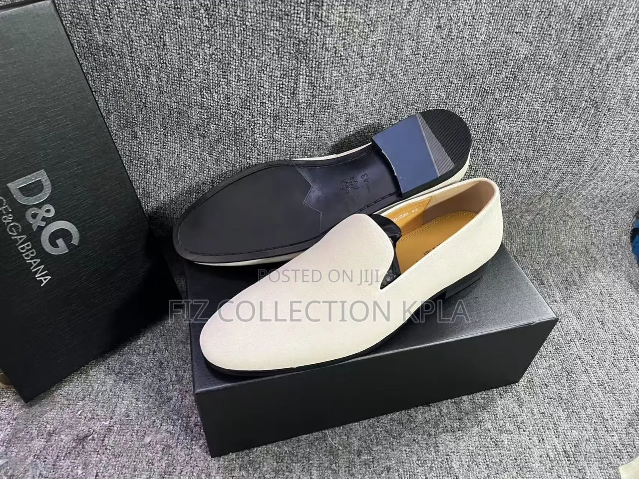 Original D G White Suede Slip-on Dress Shoes – Black Blue Sole