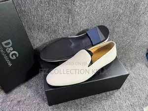 Original D G White Suede Slip-on Dress Shoes – Black Blue Sole