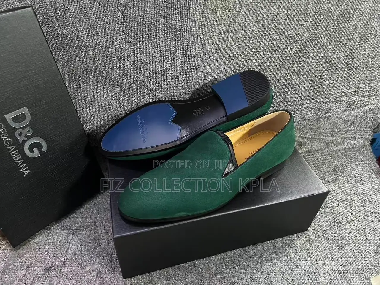 Original D G Green Suede Slip-on Dress Shoes – Black Blue Sole