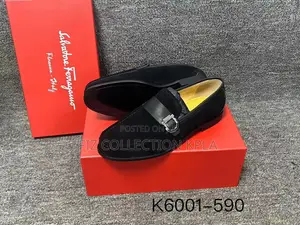 Original Salvatore Ferragamo Black Suede Gancini Loafers Silver Buckle