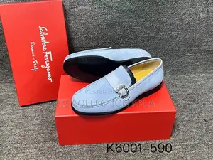 Original Salvatore Ferragamo Sky Blue Suede Gancini Loafers