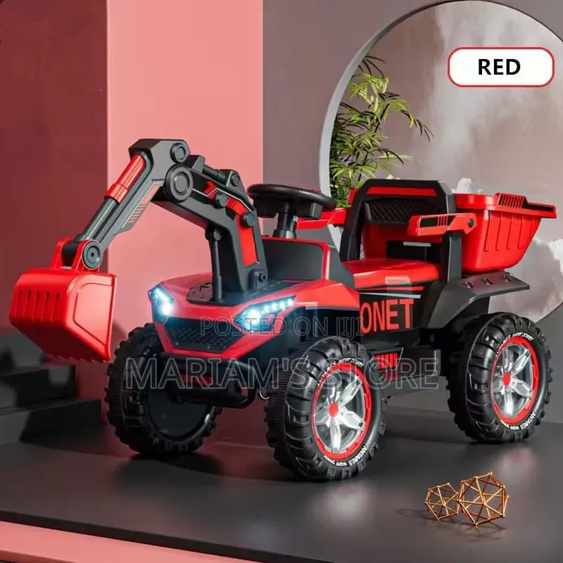 Red and Black Rechargeable Electric Kids' Ride-on Excavator Toy Car