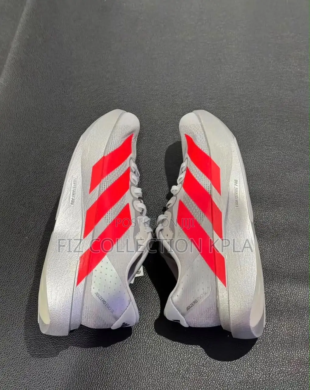 Original Adidas Adizero Evo SL Silver Metallic Lucid Red Sneakers