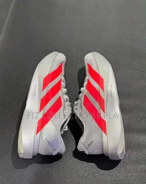 Original Adidas Adizero Evo SL Silver Metallic Lucid Red Sneakers