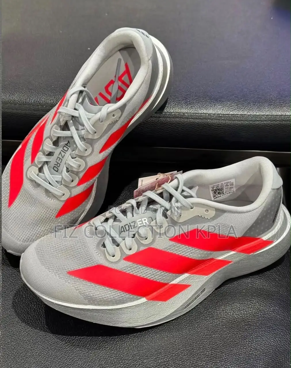 Original Adidas Adizero Evo SL Silver Metallic Lucid Red Sneakers
