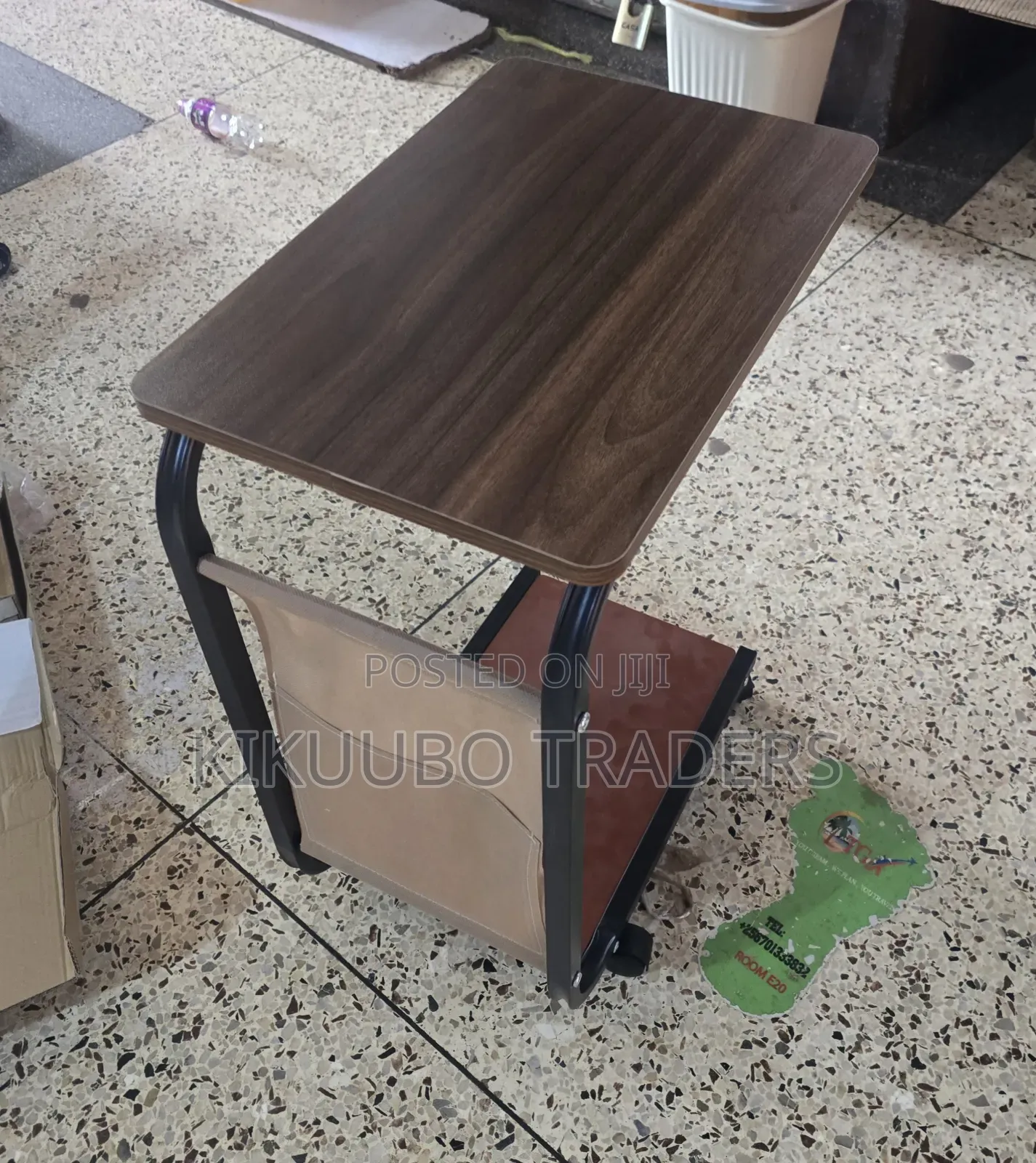 C Shaped Portable Coffee Table With Rollers