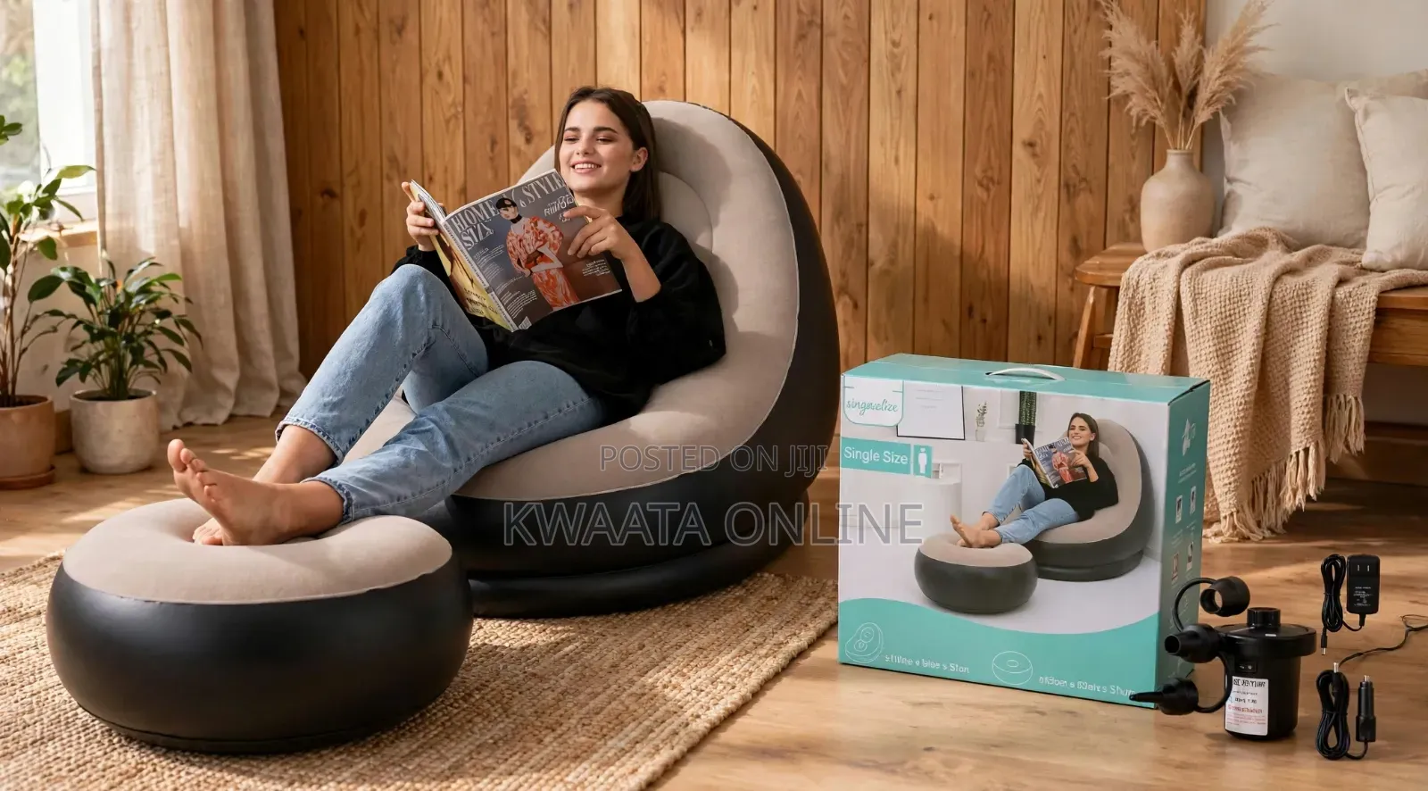 Inflatable Chair With Pump,Air Sofa Inflatable Couch Plus Footrest