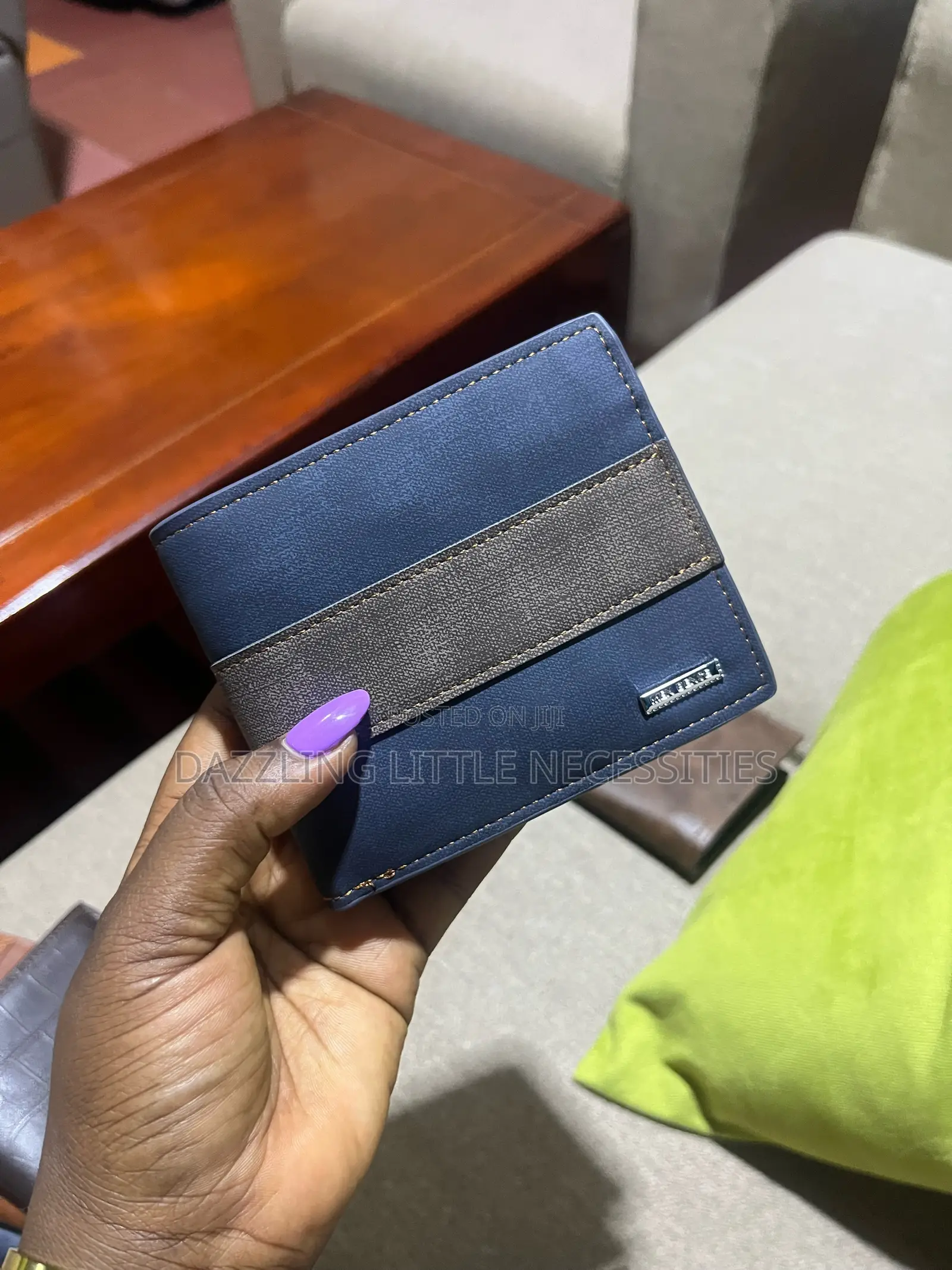 MenBense Men’s Wallet - Navy Blue With Brown Stripe