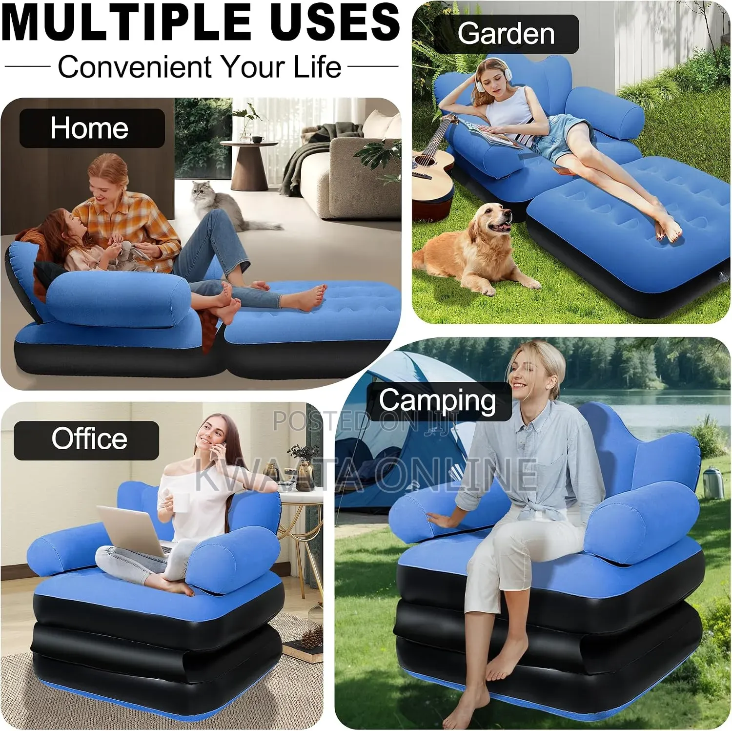 2in1 Inflatable Chair Air Sofa, Blow Up Pull Out Air Mattress Wiz Pump