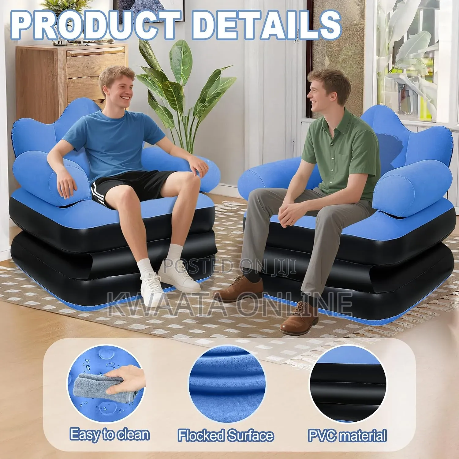 2in1 Inflatable Chair Air Sofa, Blow Up Pull Out Air Mattress Wiz Pump