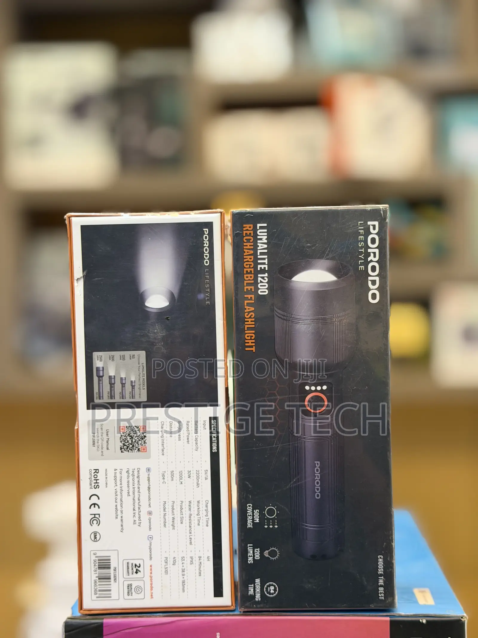 Porodo Lumalite 1200 Rechargeble Flashlight, IPX5, 500m Coverage, 1200