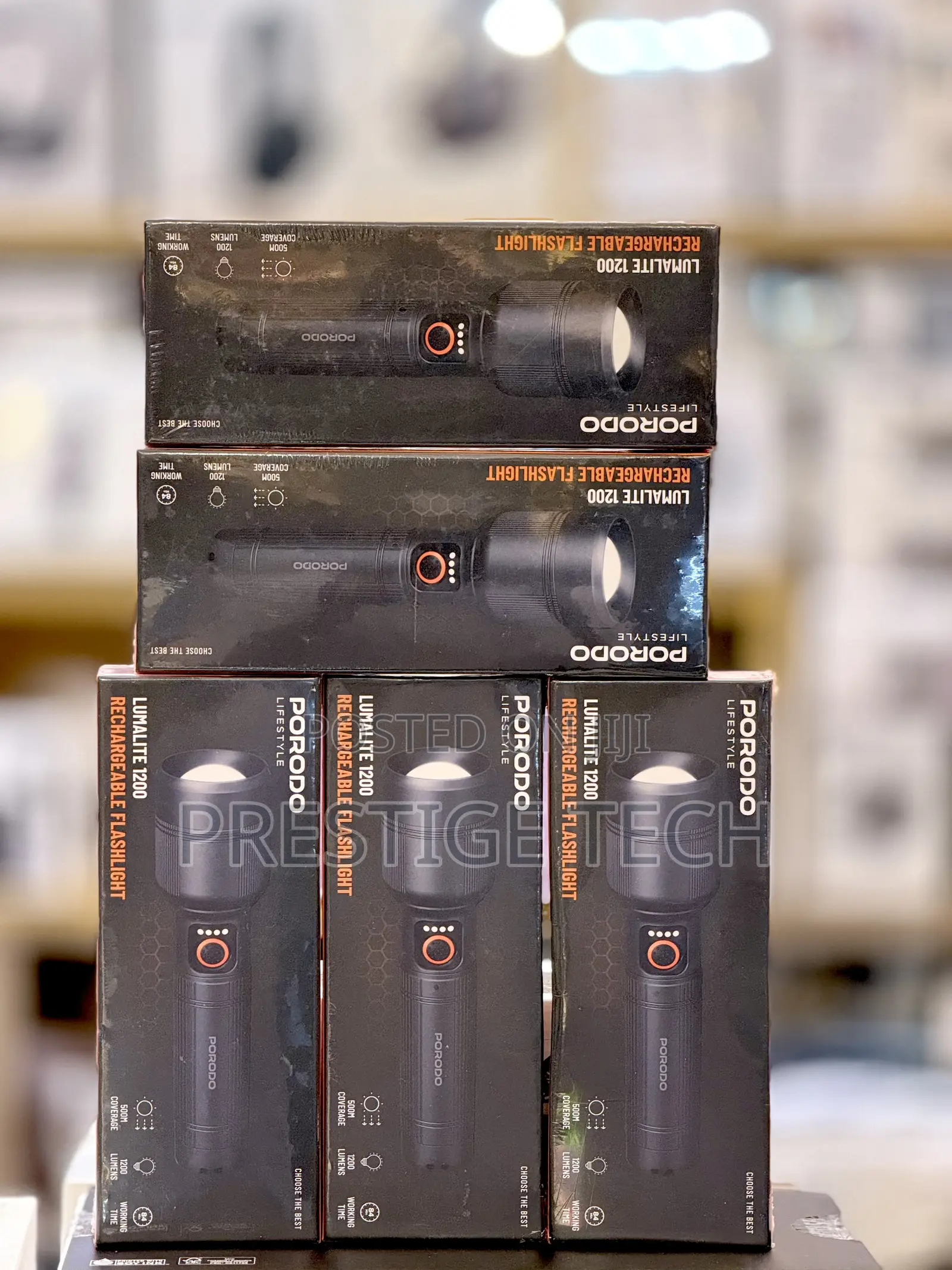 Porodo Lumalite 1200 Rechargeble Flashlight, IPX5, 500m Coverage, 1200