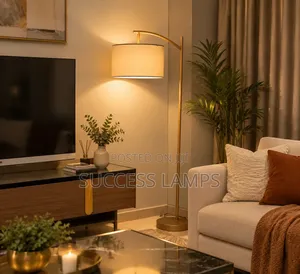 Warm Amber Overhang Floor Lamp